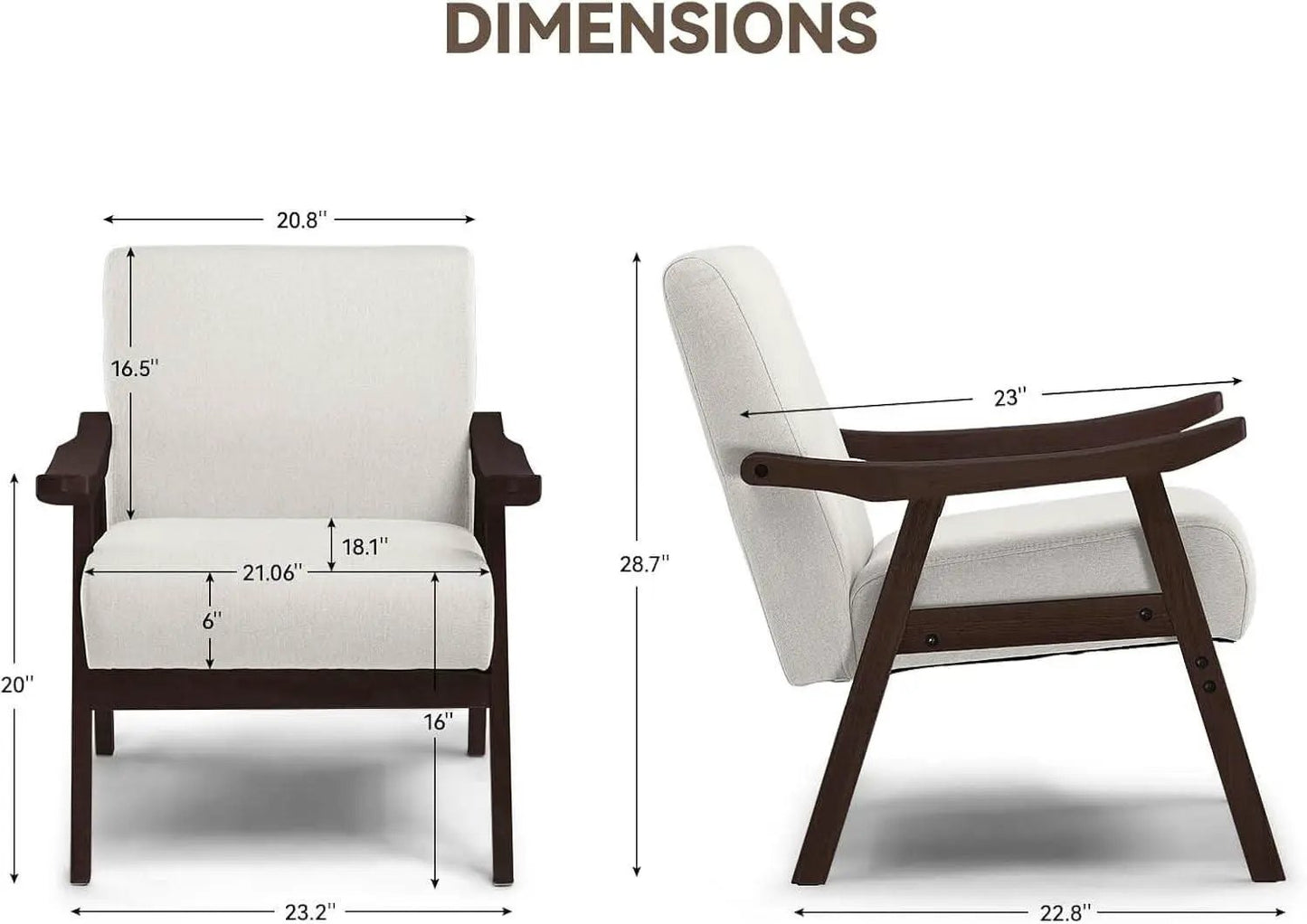 Beige Upholstered Modern Midcentury Solid Wood Armchair With Cushions from PriceLows™