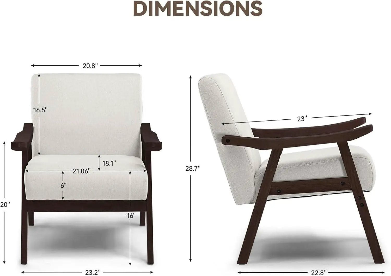 Beige Upholstered Modern Midcentury Solid Wood Armchair With Cushions from PriceLows™