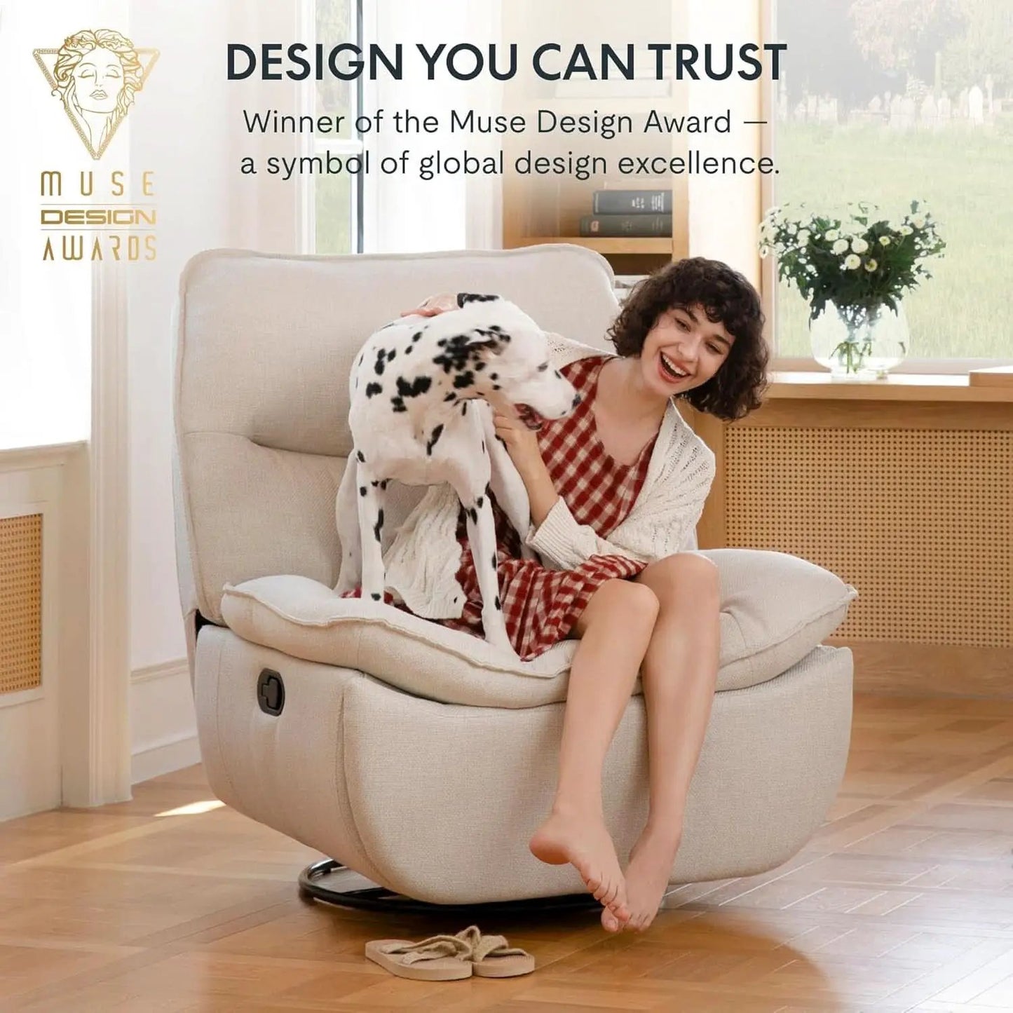 White Three Sixty Degree Swivel Rocker Recliner Chair from PriceLows™