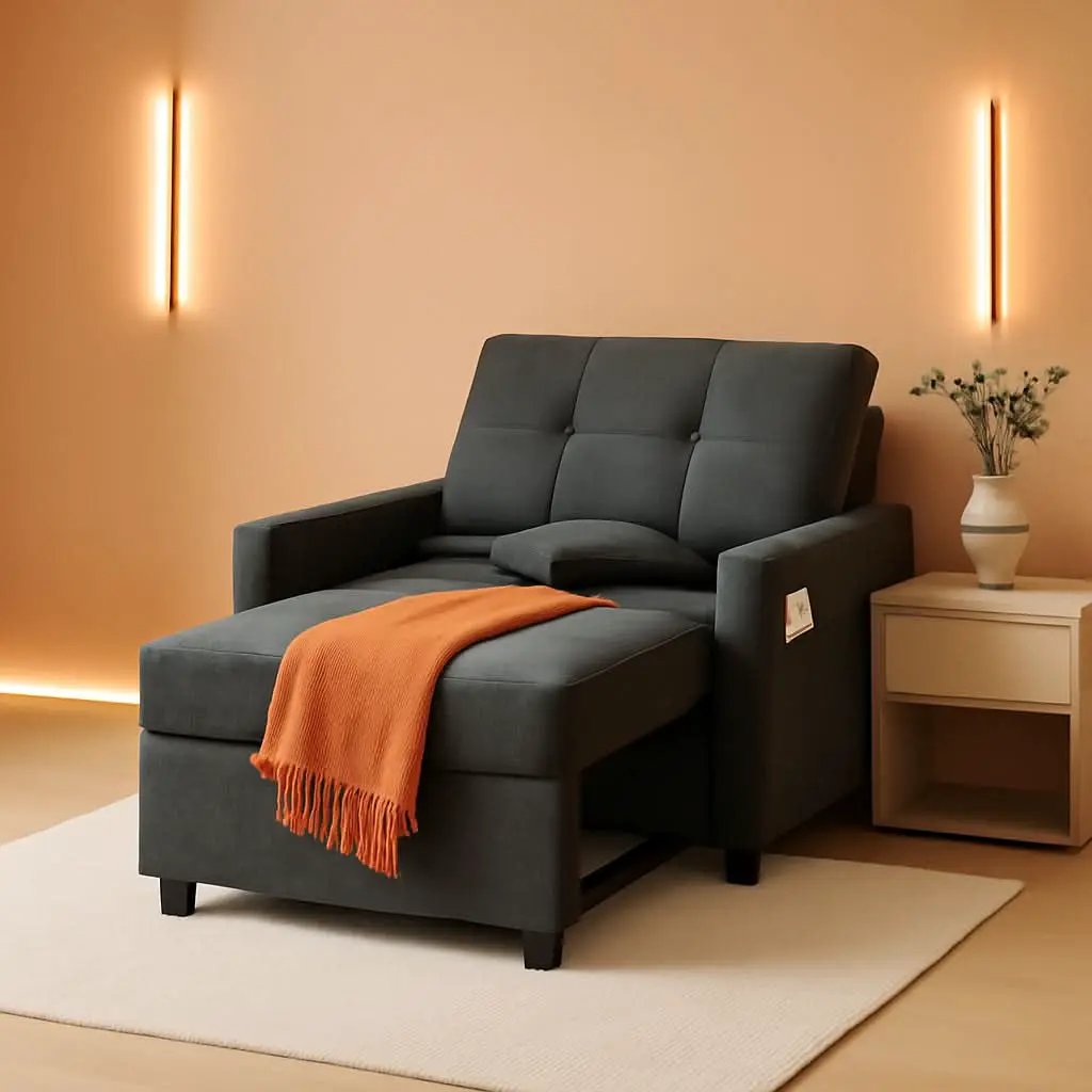 Dark Gray Sleeper Chair Bed Three In One Convertible Modern Linen Fabric Sofa from PriceLows™
