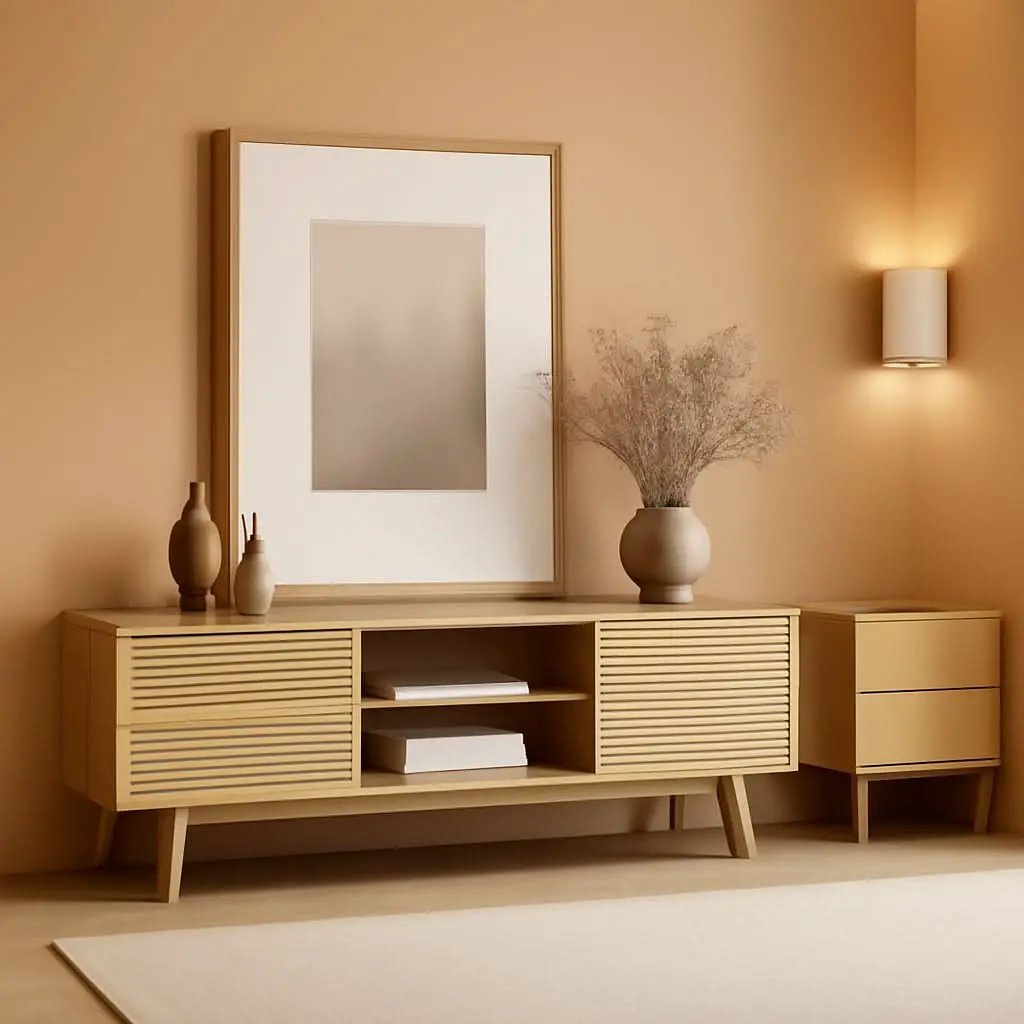 59 Inch Mid Century Modern TV Console Fluted Doors from PriceLows™