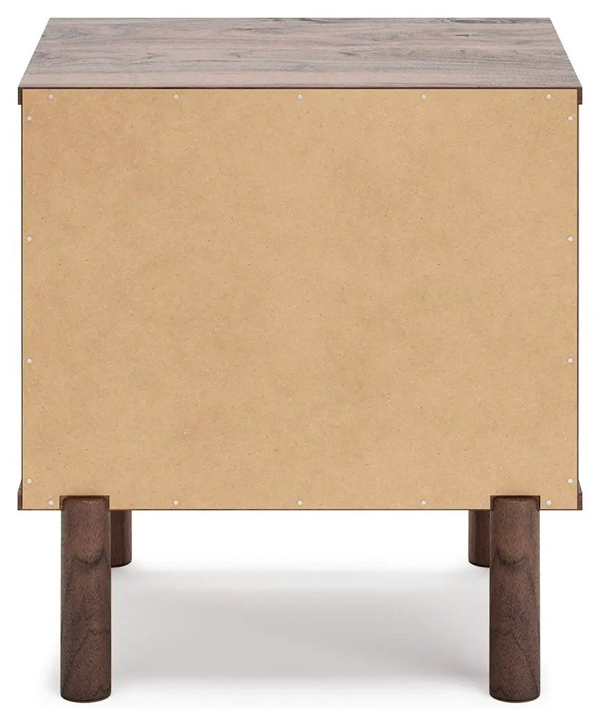 Calverson Nightstand | Industrial Style | Replicated Walnut Grain | Burnished Hardware