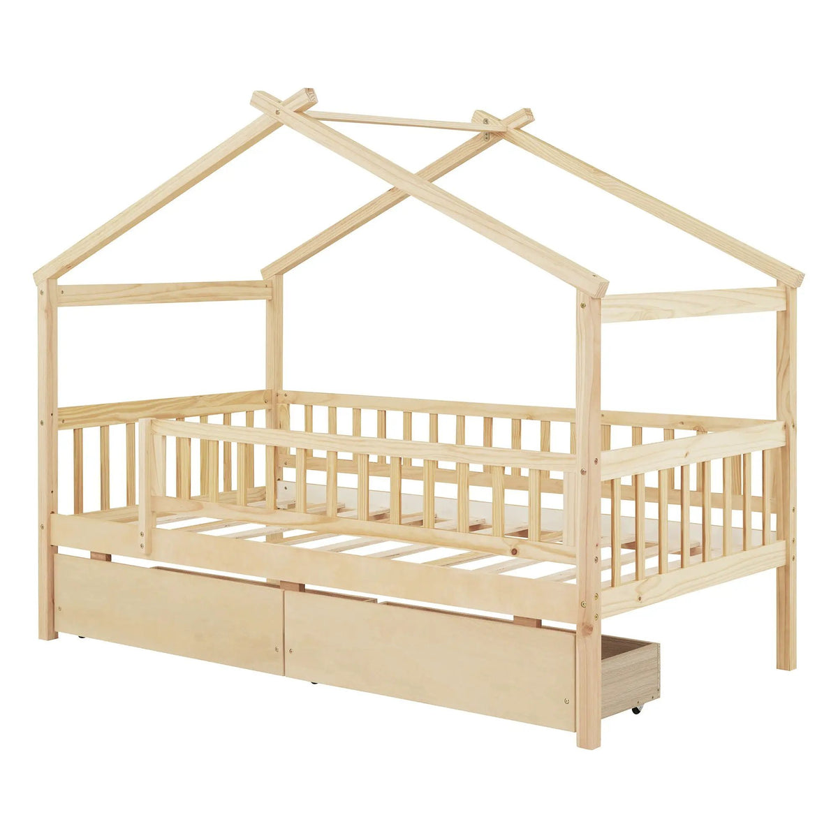 Kids House Bed With 2 Drawers | Sky Roof Design | Classic House Shape | 62.9 Inch Height