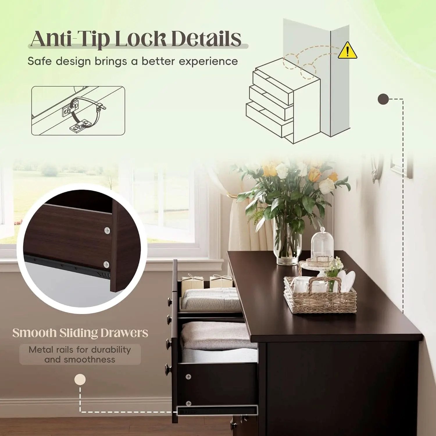 Dark Brown SolidWood Dresser Featuring Ample Storage from PriceLows™