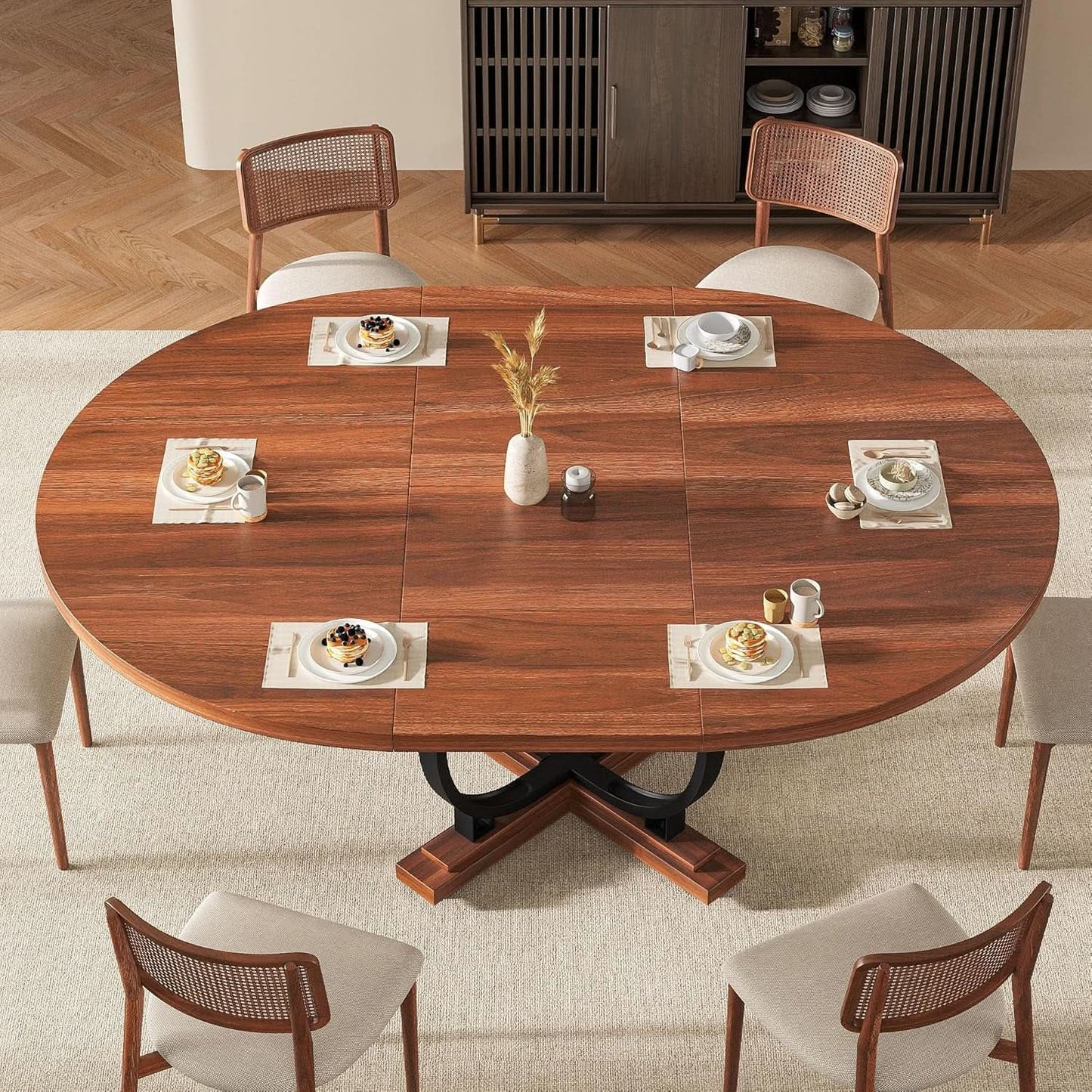 Walnut 59 Inch Fully Extendable Oval Dining Table from PriceLows™