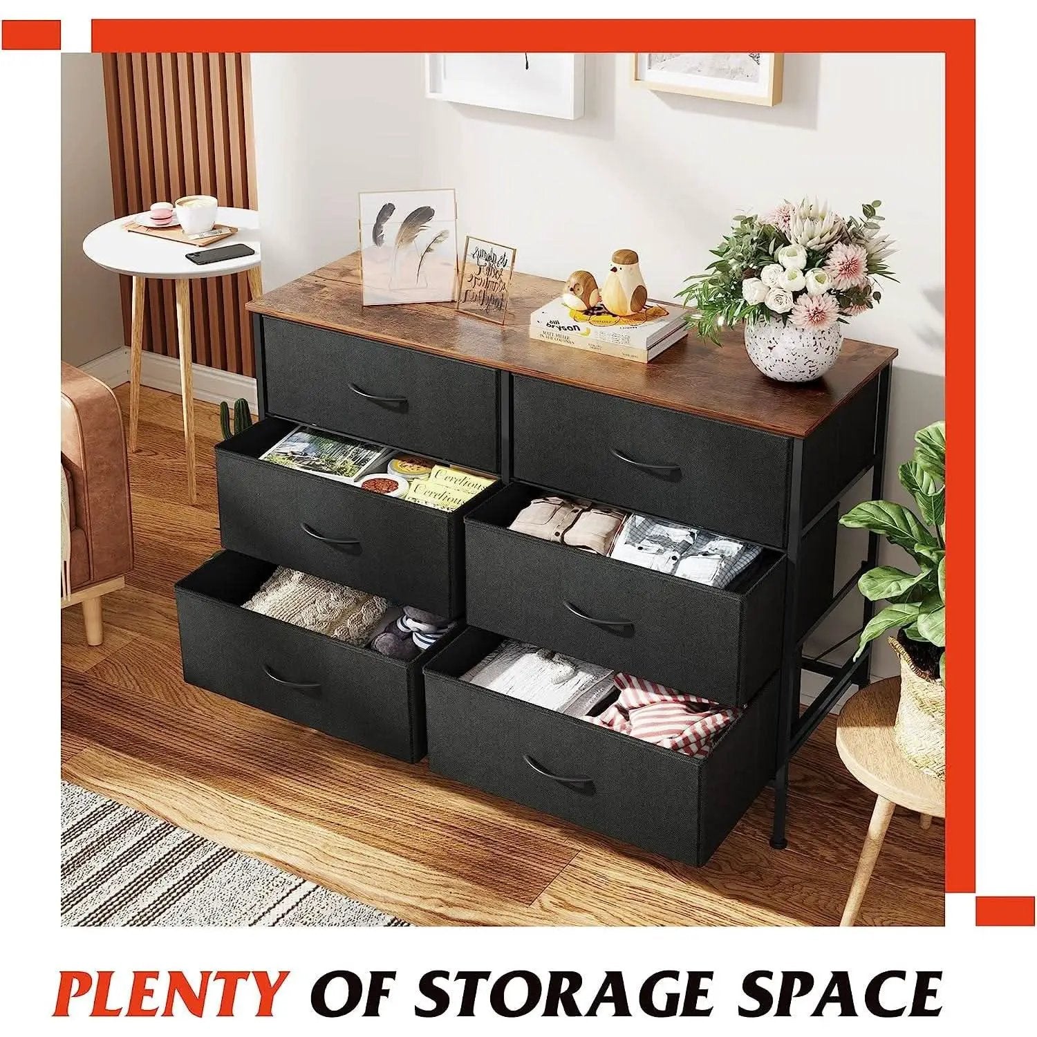 Black Rustic Dresser With TV Stand And Six Drawers from PriceLows™