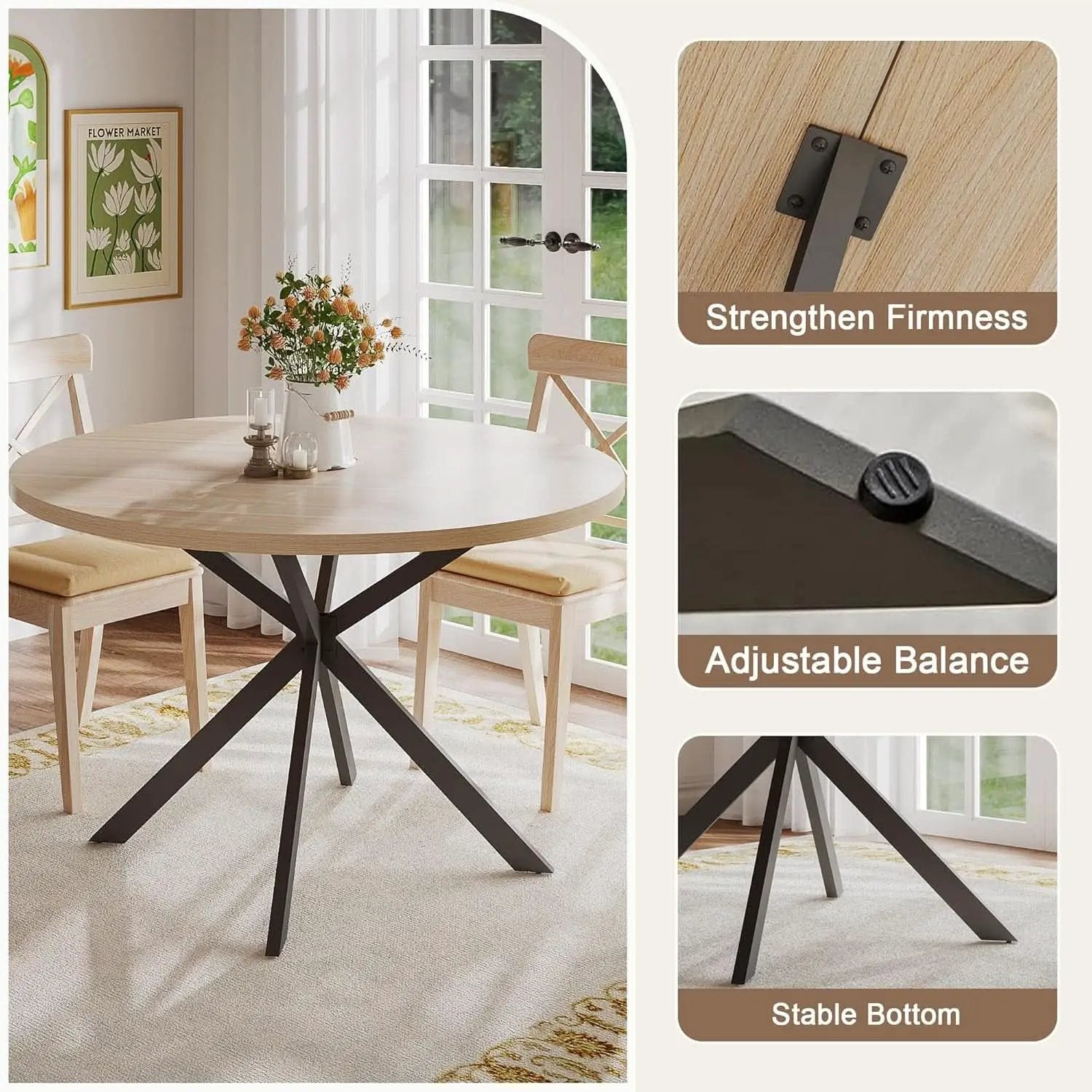 Round 47 Inch Circular Dining Table Natural Oak Finish from PriceLows™