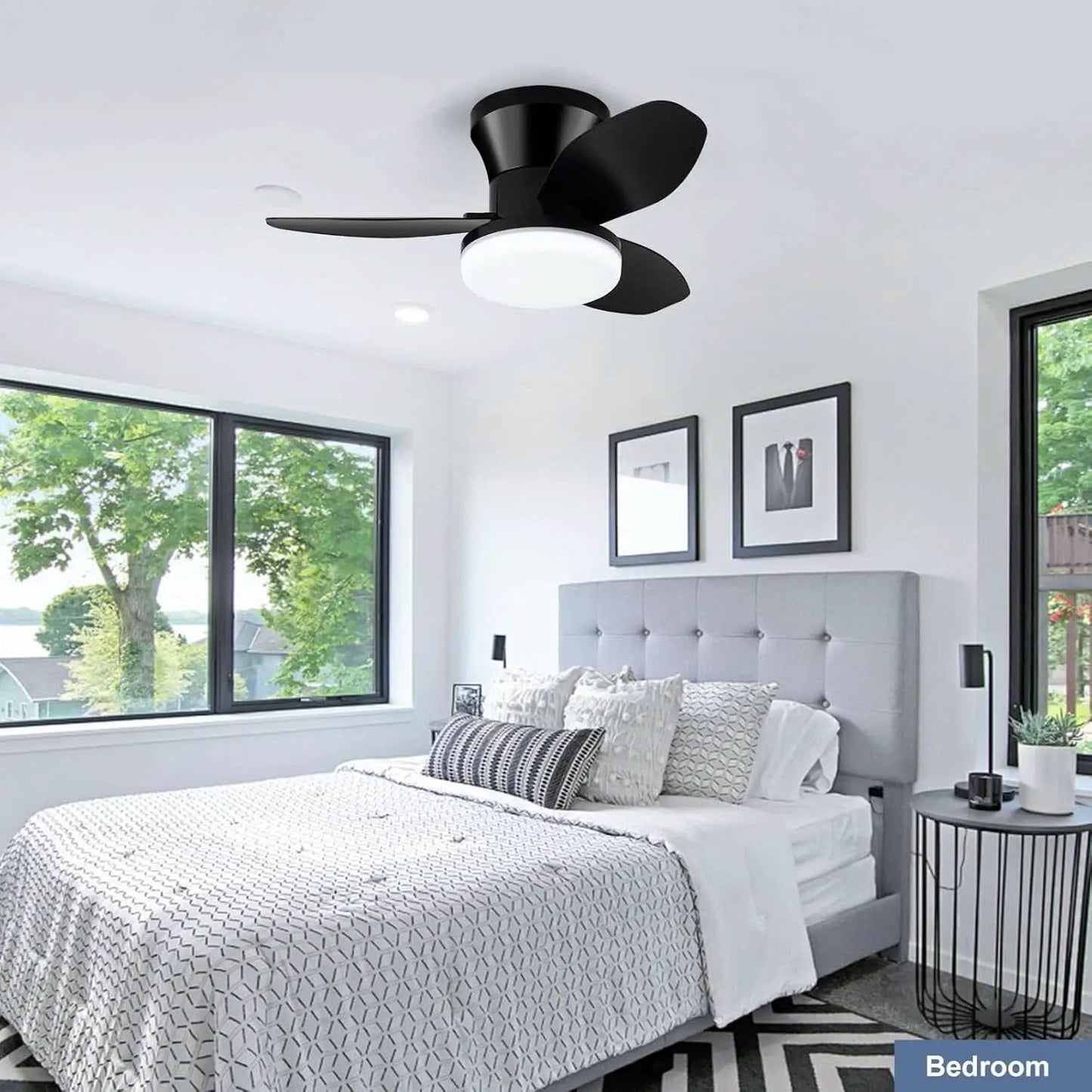 Black 26 Inch Flush Mount Ceiling Fan With Remote Control from PriceLows™