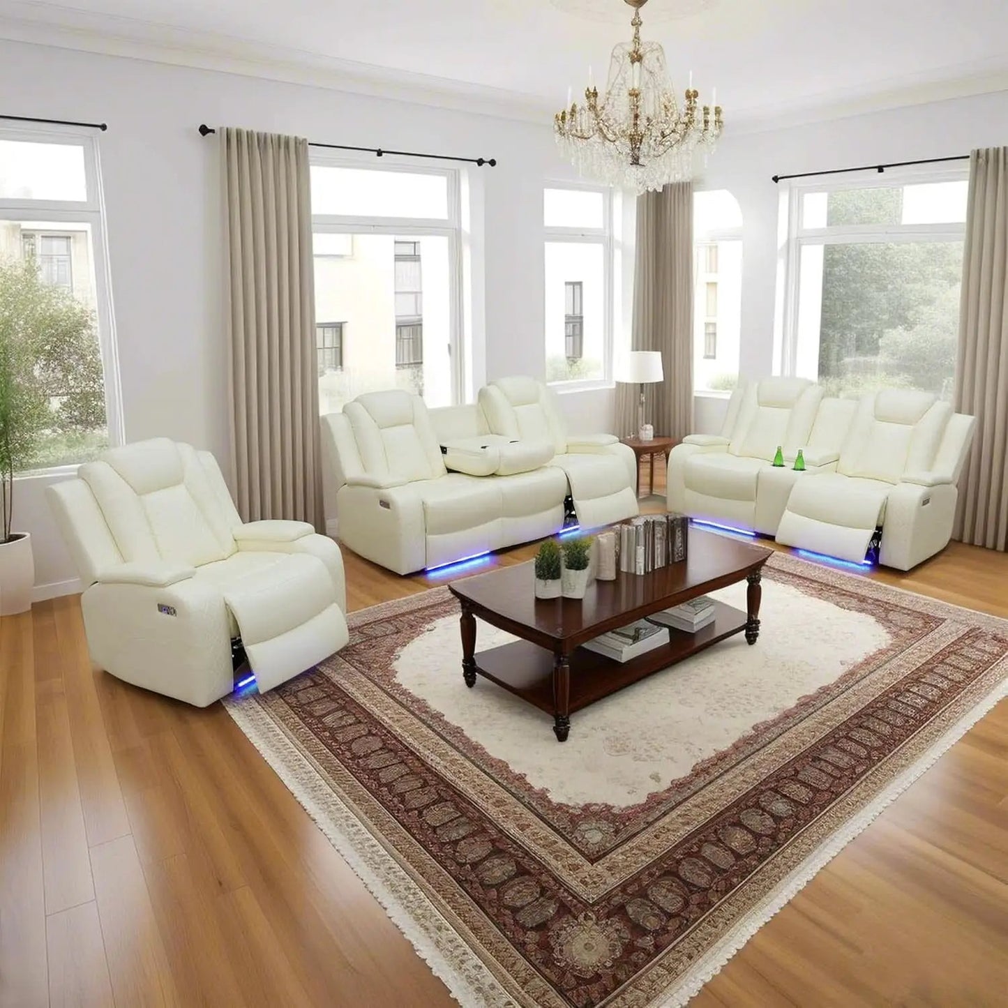 Power Reclining Sofa Set White Living Room Furniture from PriceLows™