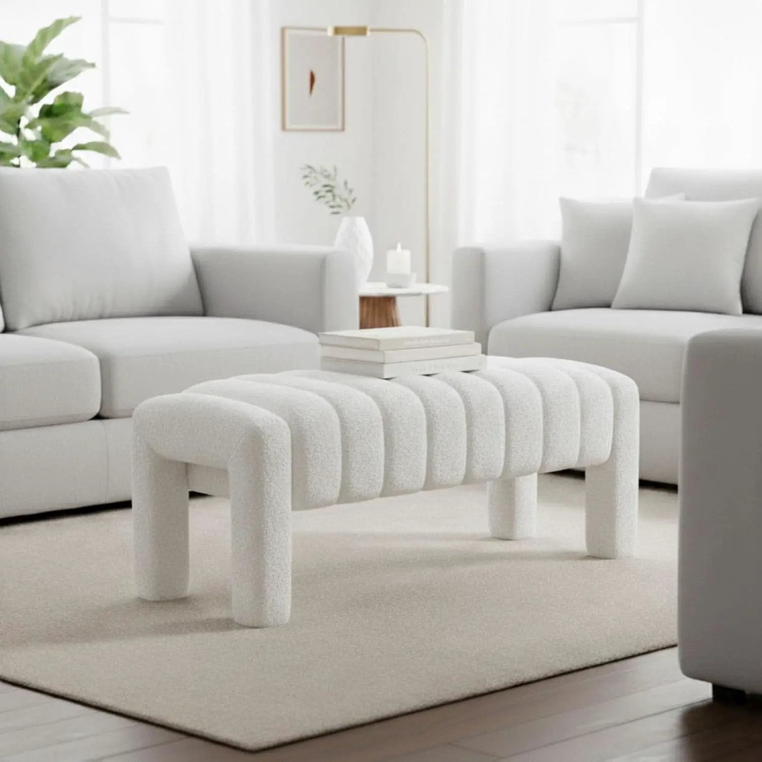 42.5 Inches Boucle Ottoman Bench Footrest Entryway from PriceLows™