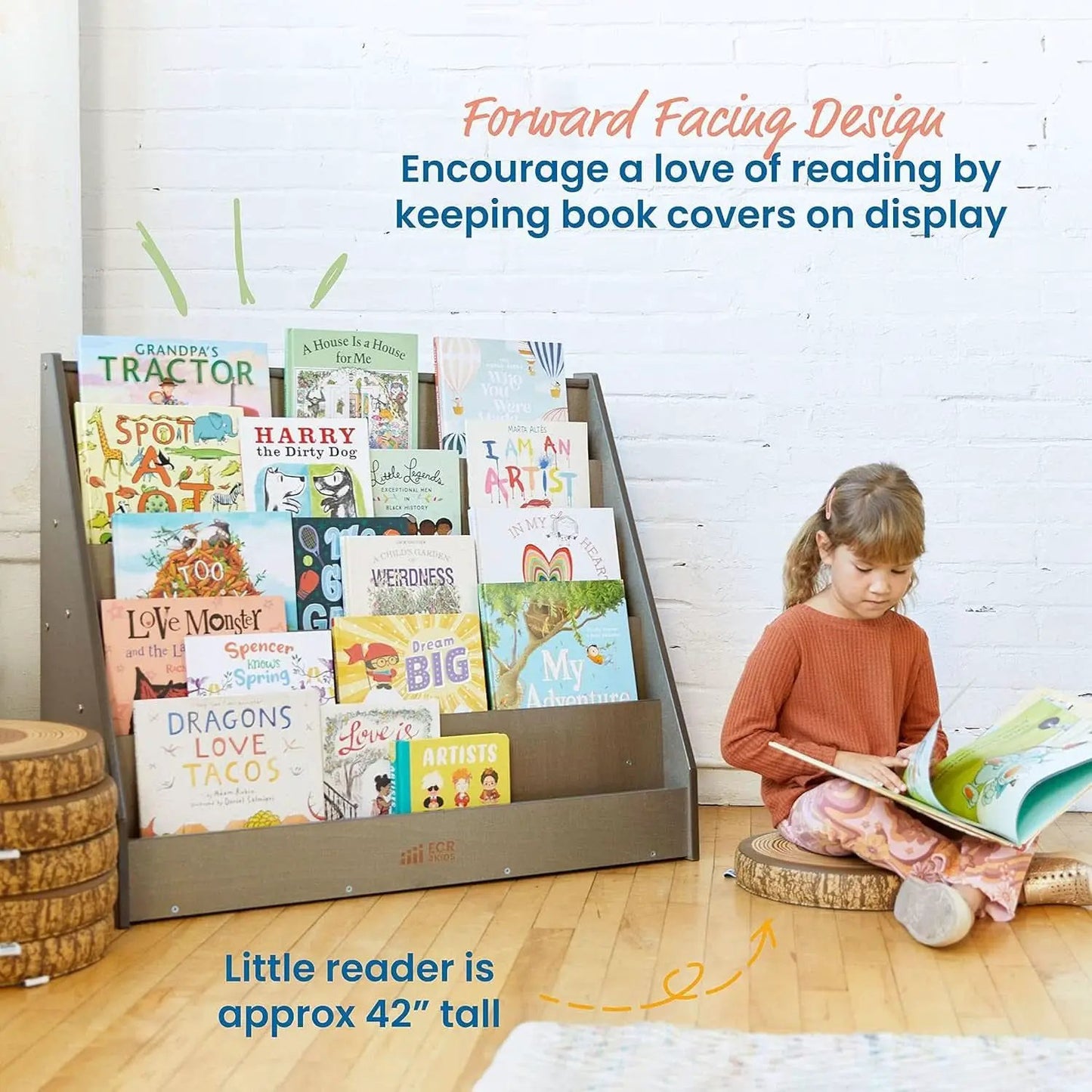 Single Sided Book Display Five Wide Slots Classroom Bookshelf Grey Wash from PriceLows™