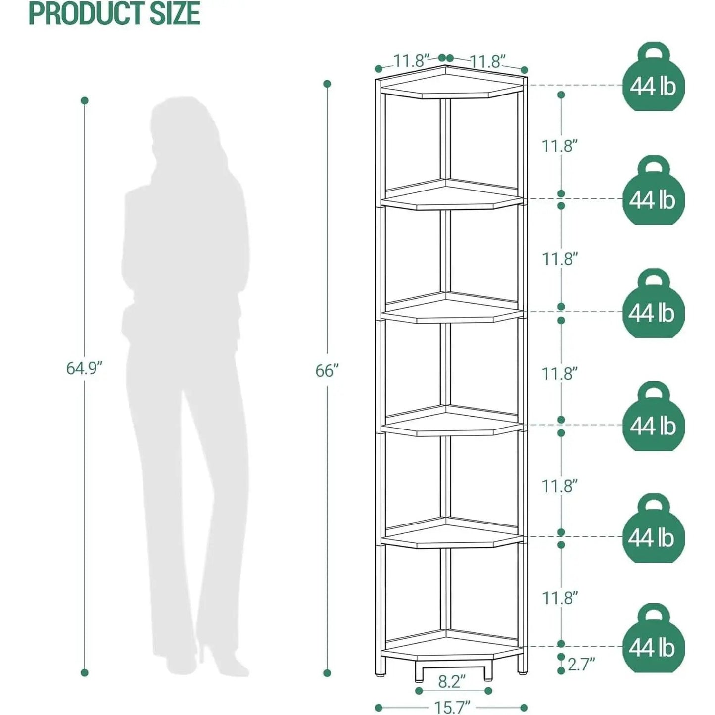 6-Tier Corner Shelf Stand White Gold Finish For Living Room from PriceLows™