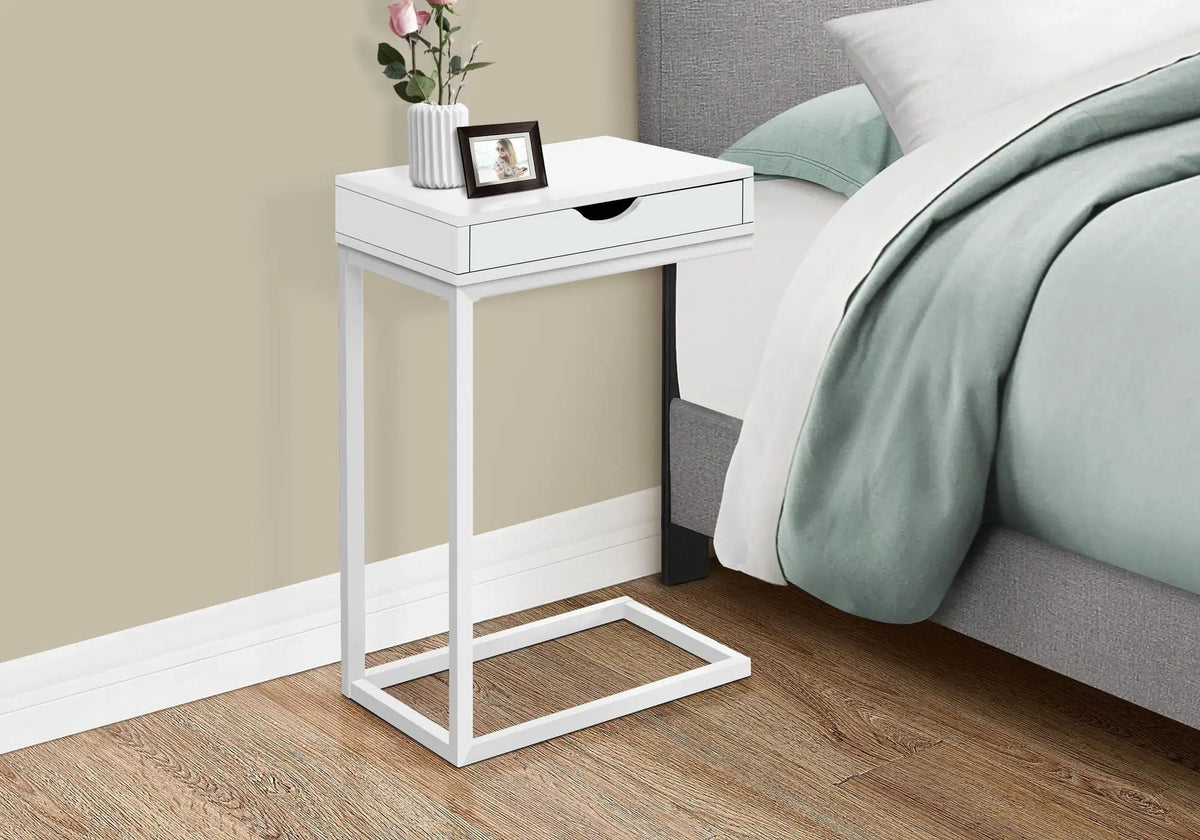 C-Shaped Accent Table | Sturdy Metal Base | Thick Panel Top | Contemporary Design