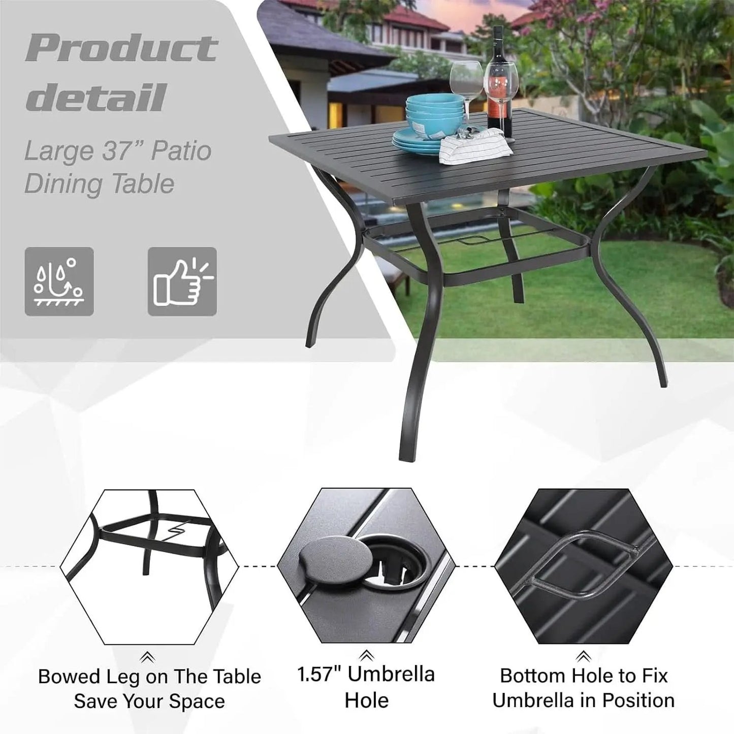 5 Piece Metal Patio Dining Set 37 In Table And 4 Chairs from PriceLows™