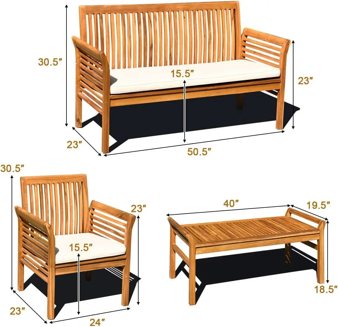 Outdoor Acacia Wood 4 Piece Sofa Set With Water Resistant Cushions Coffee Table from PriceLows™