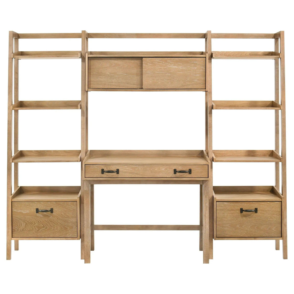 Fabian 4-piece Computer Desk and Bookshelf Set Distressed Light | 4-Piece Set | Rubberwood & Engineered Wood | Brown