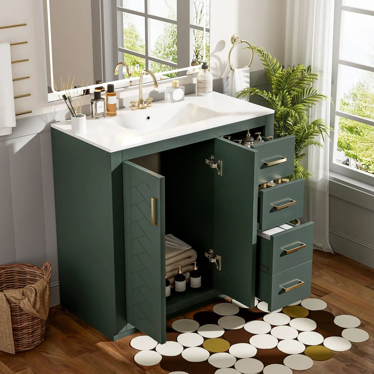 36 Inch Bathroom Vanity | Ceramic Sink Combo | 3 Drawers | Soft Closing Doors