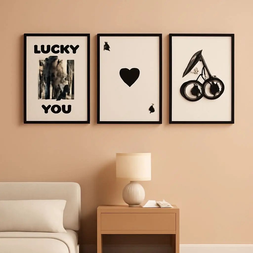 Poker Wall Art Set Queen Of Hearts Framed Retro Prints from PriceLows™