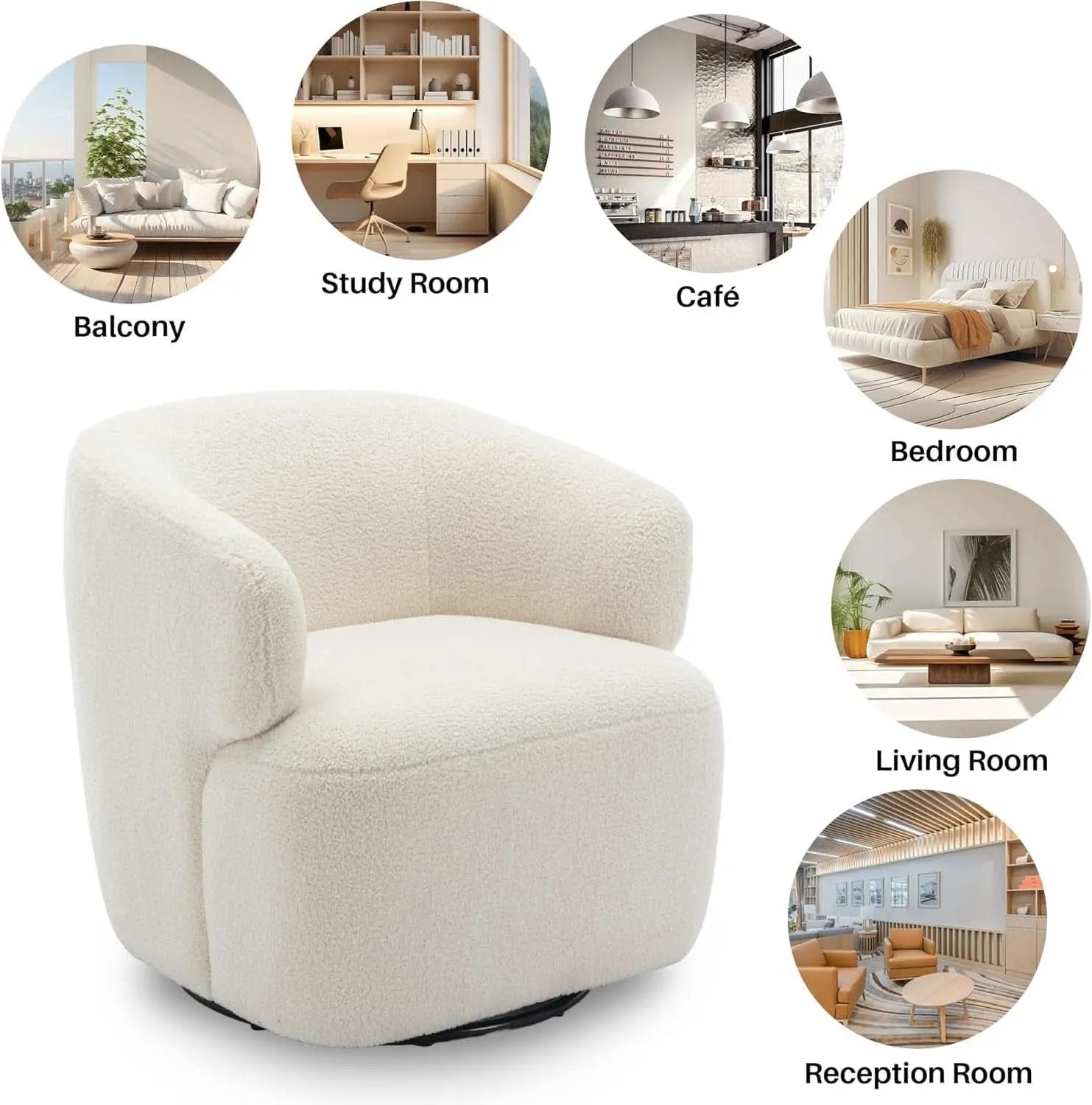 Beige Sherpa Boucle Swivel Barrel Chair Deluxe Premium from PriceLows™