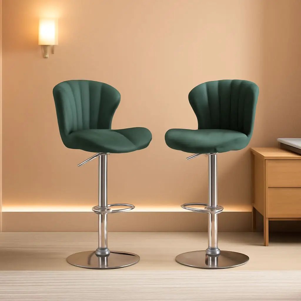 Green Velvet Adjustable Swivel Bar Stools Set Of 2 from PriceLows™