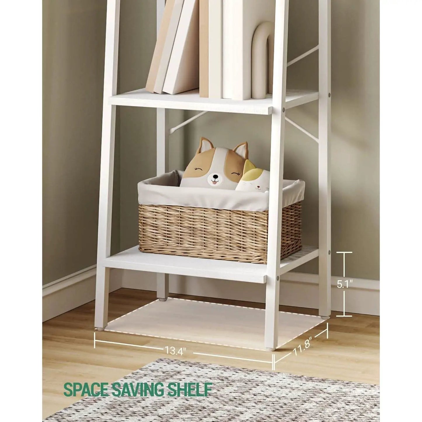 5 Tier White Ladder Shelf Bookcase With Two Hooks For Corner from PriceLows™