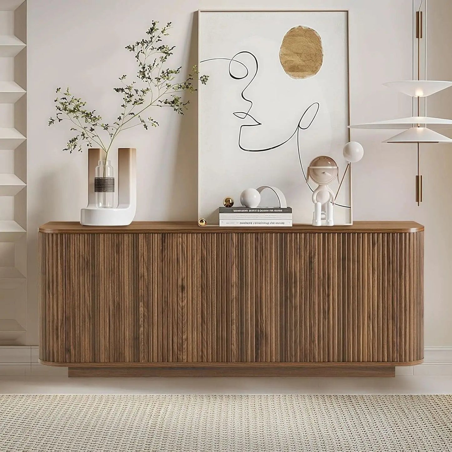 64 Inch Walnut Contemporary Buffet Sideboard Cabinet from PriceLows™