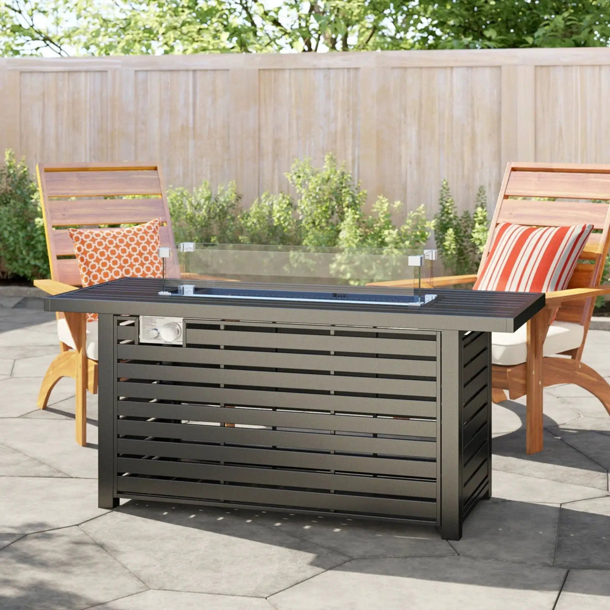 Propane Fire Pit Table | Black | Lid And Polyester Cover | Lava Rocks