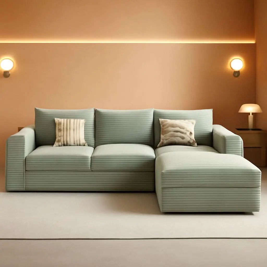 107 Inch Grey Corduroy L Shaped Modular Sleeper Sofa from PriceLows™
