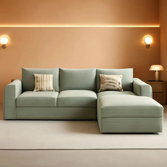 107 Inch Grey Corduroy L Shaped Modular Sleeper Sofa from PriceLows™