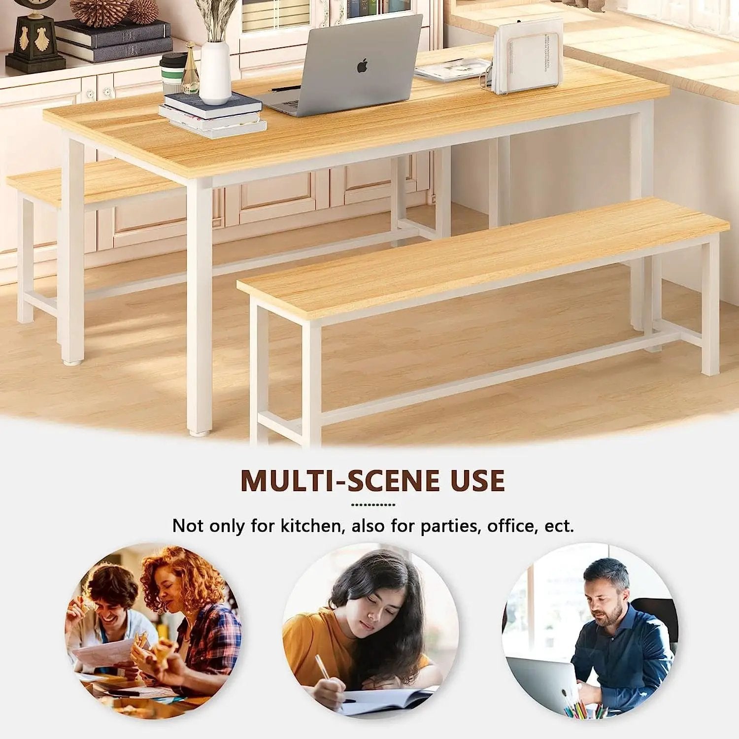 Counter Height Dining Table Set Gold White Benches from PriceLows™