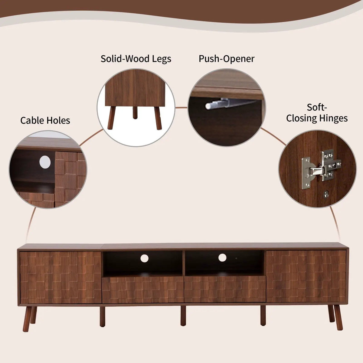 TV Stand | Solid Wood Frame | Cable Management | Walnut