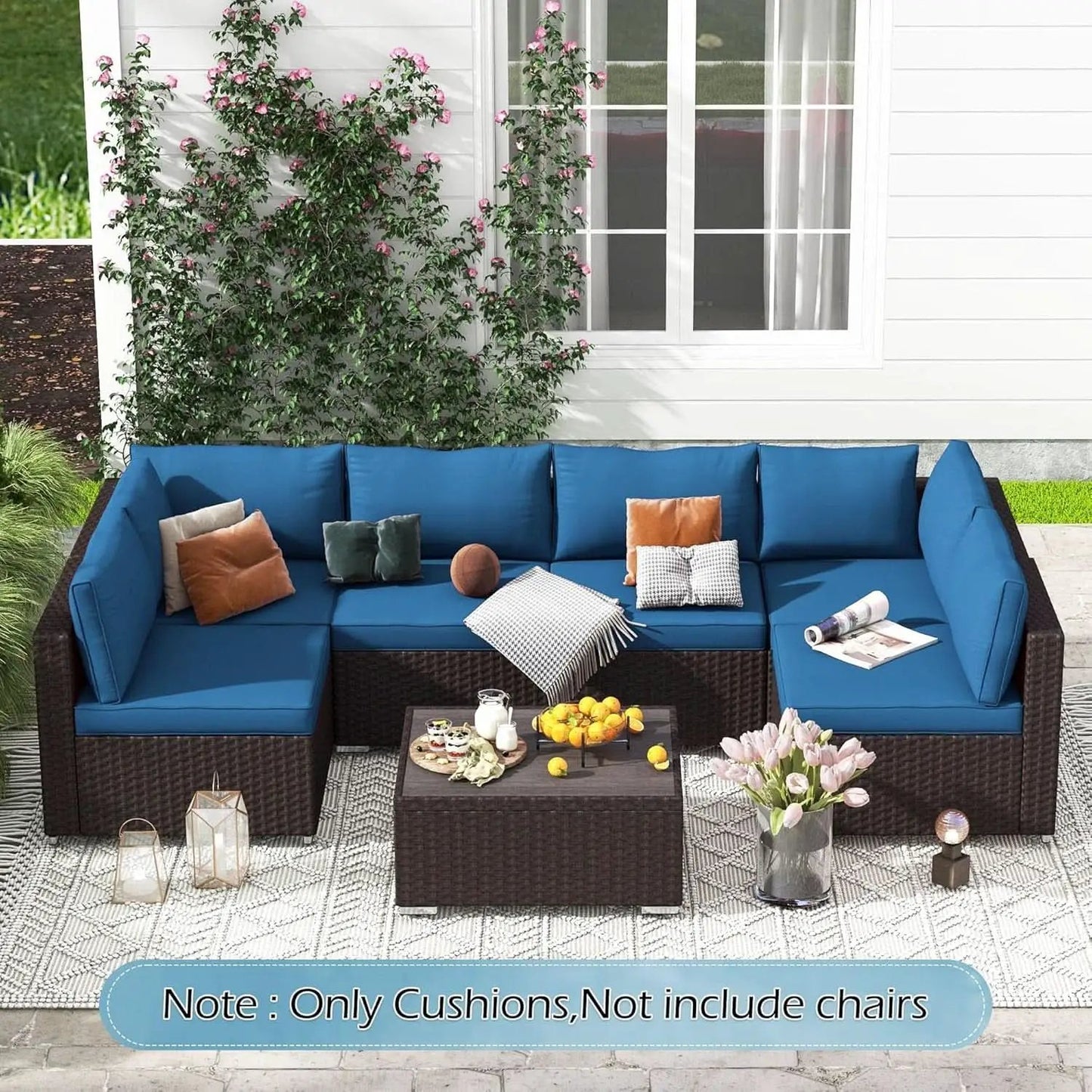 Outdoor Replacement Cushions For 14 Piece Rattan Wicker Set Water Repellent Blue from PriceLows™