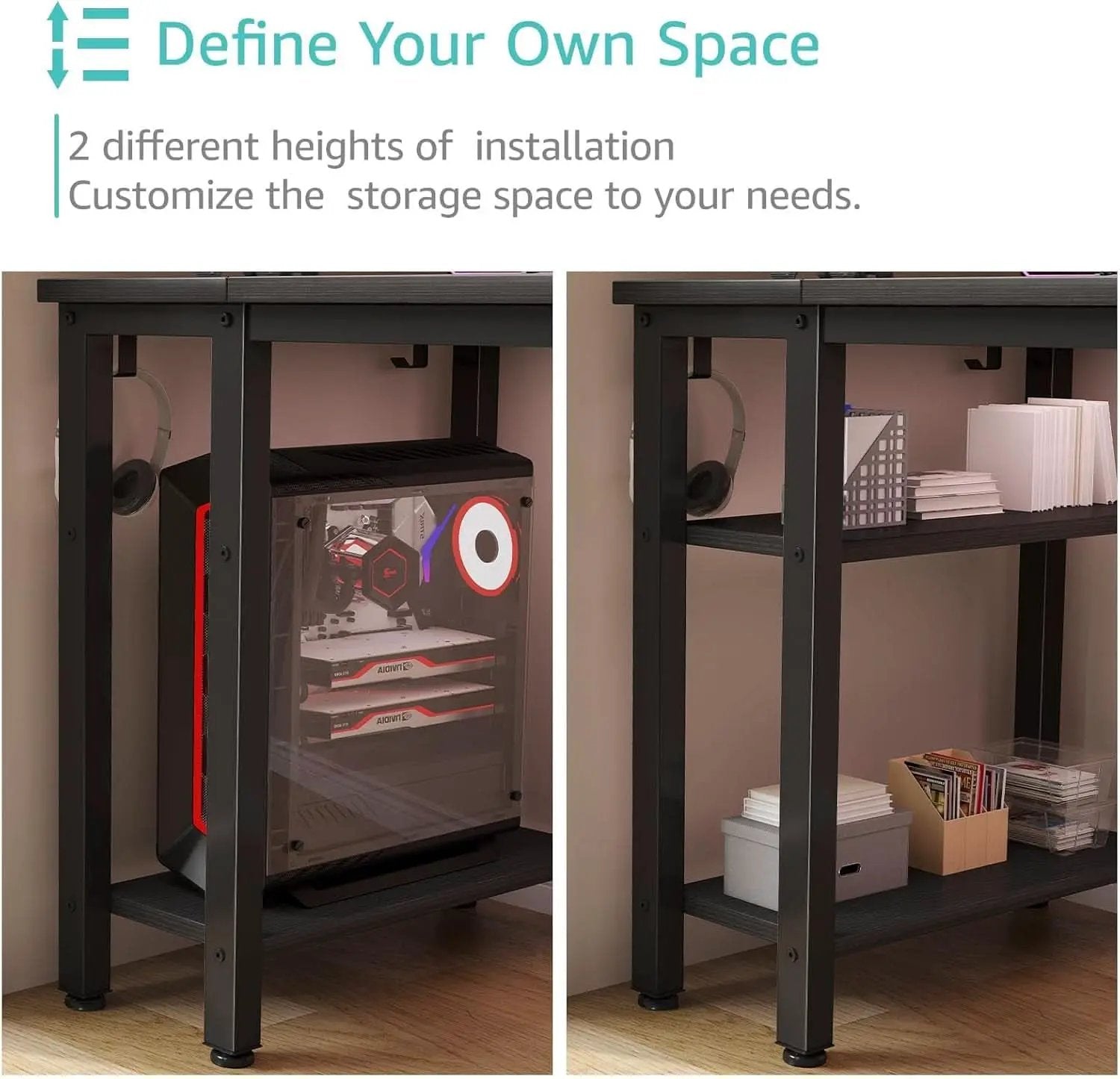 55 Inch Gaming Desk With Fabric Drawers And Shelves Black from PriceLows™