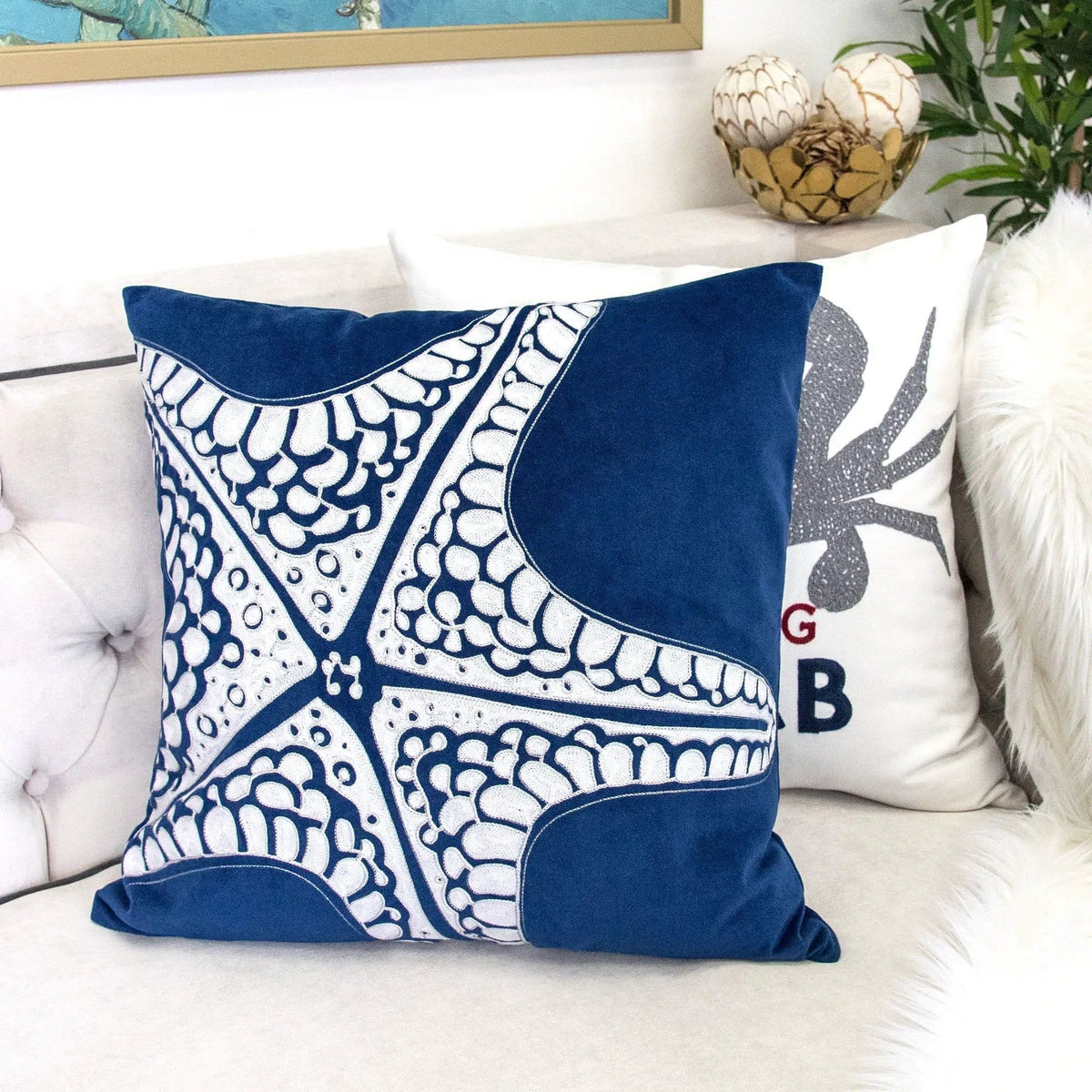 Seastar Starfish Pillow With Hidden Zipper (Set of 2) Indigo | Accent Pillow | Velvet & Polyester | Living Room
