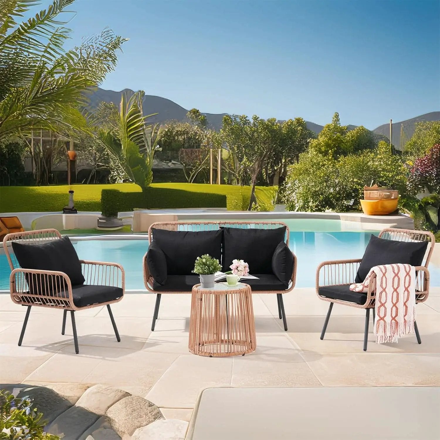 Stylish Four Piece Outdoor Wicker Patio Furniture Set from PriceLows™