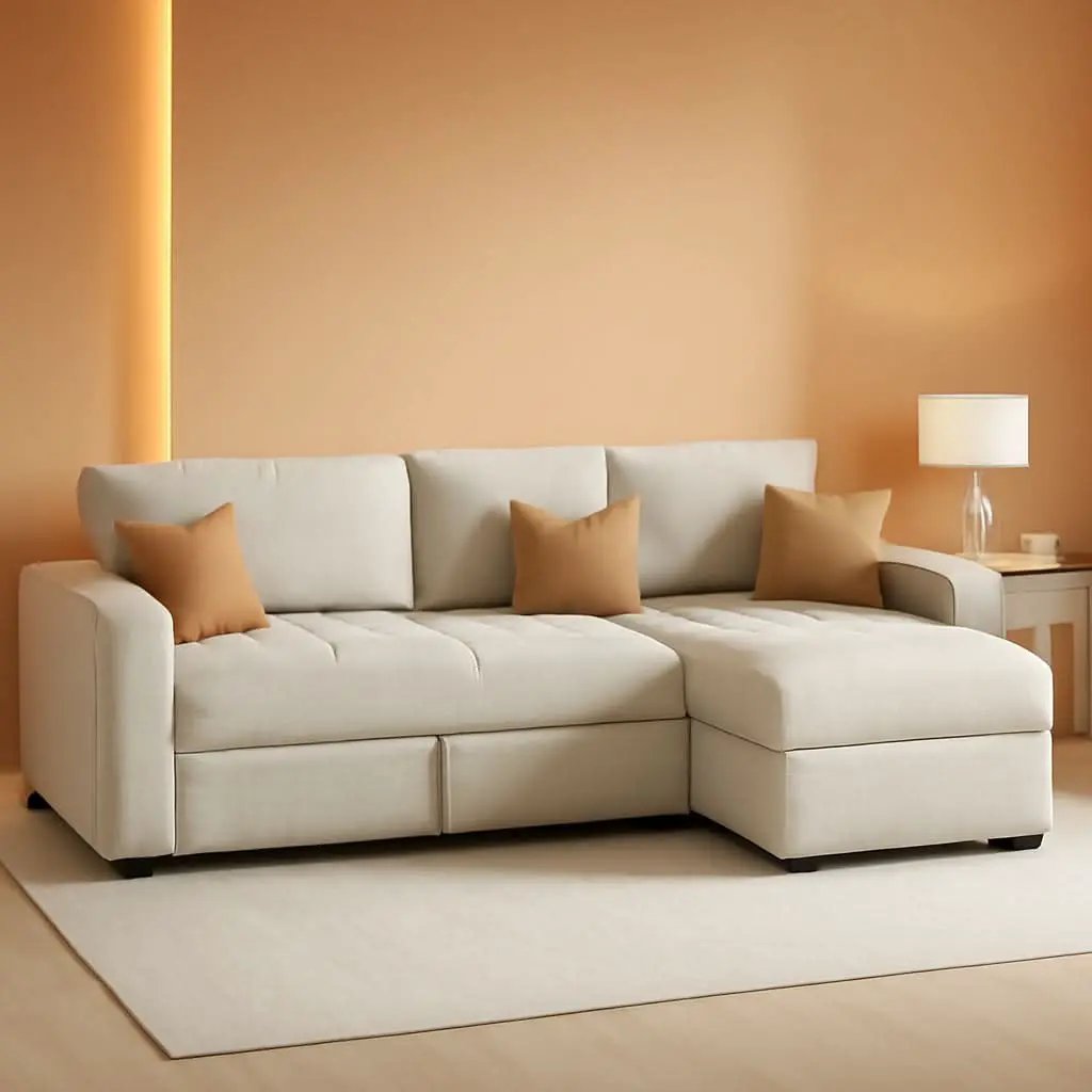 Beige Modular Sleeper Sectional Sofa With StorageBin from PriceLows™