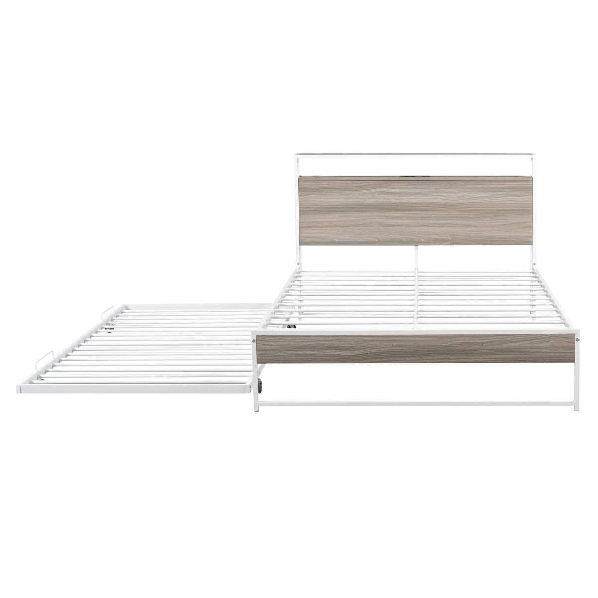 Platform Bed Frame With Trundle | USB Ports | Slat Support | Metal And Wood Build