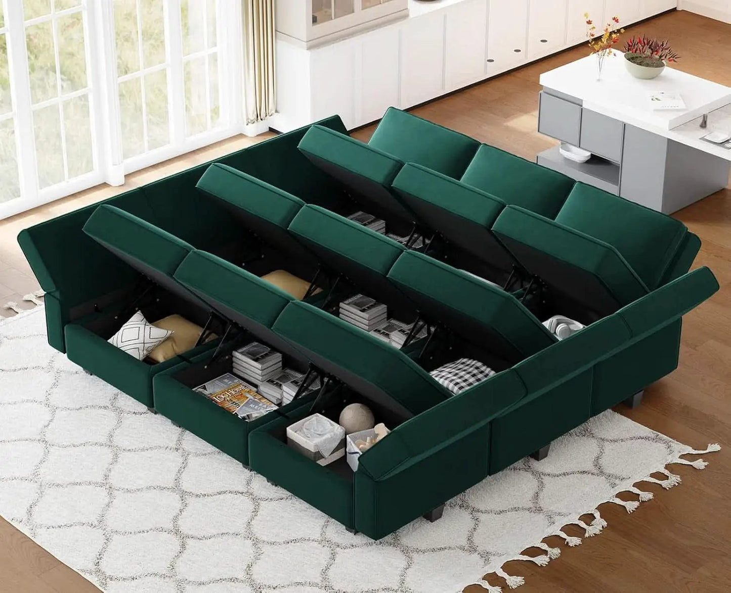 Luxurious Emerald Green Velvet Modular Sleeper Sofa from PriceLows™