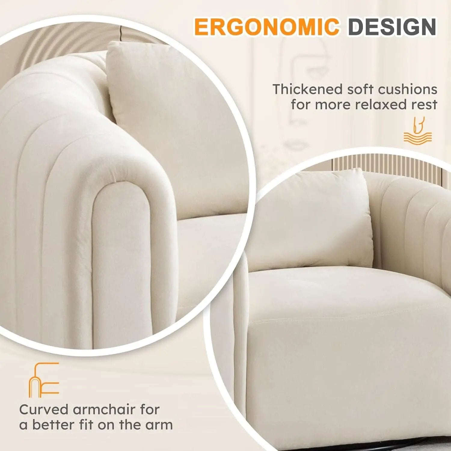 Beige Velvet Barrel Swivel Chair With LumbarPillow from PriceLows™