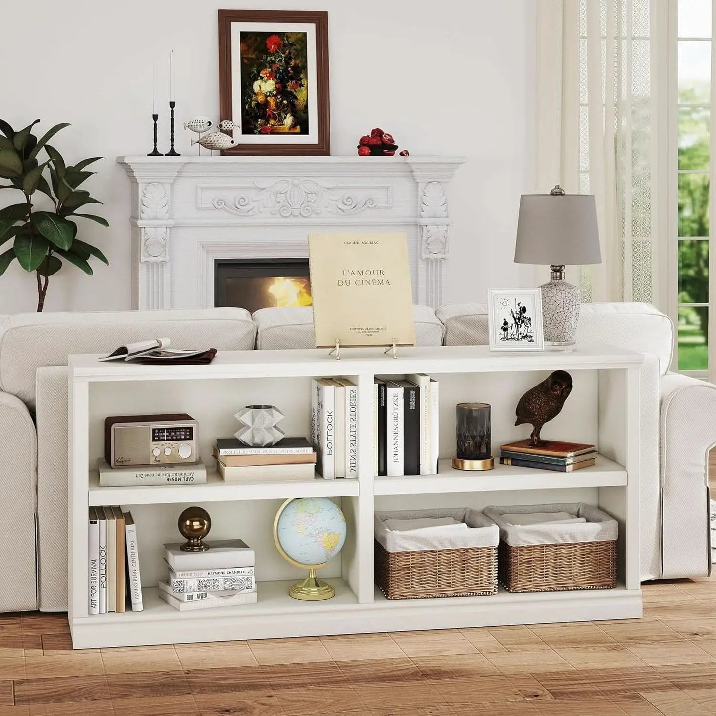 White Double Wide Bookshelf 64 Inch 2 Tier Storage Unit from PriceLows™