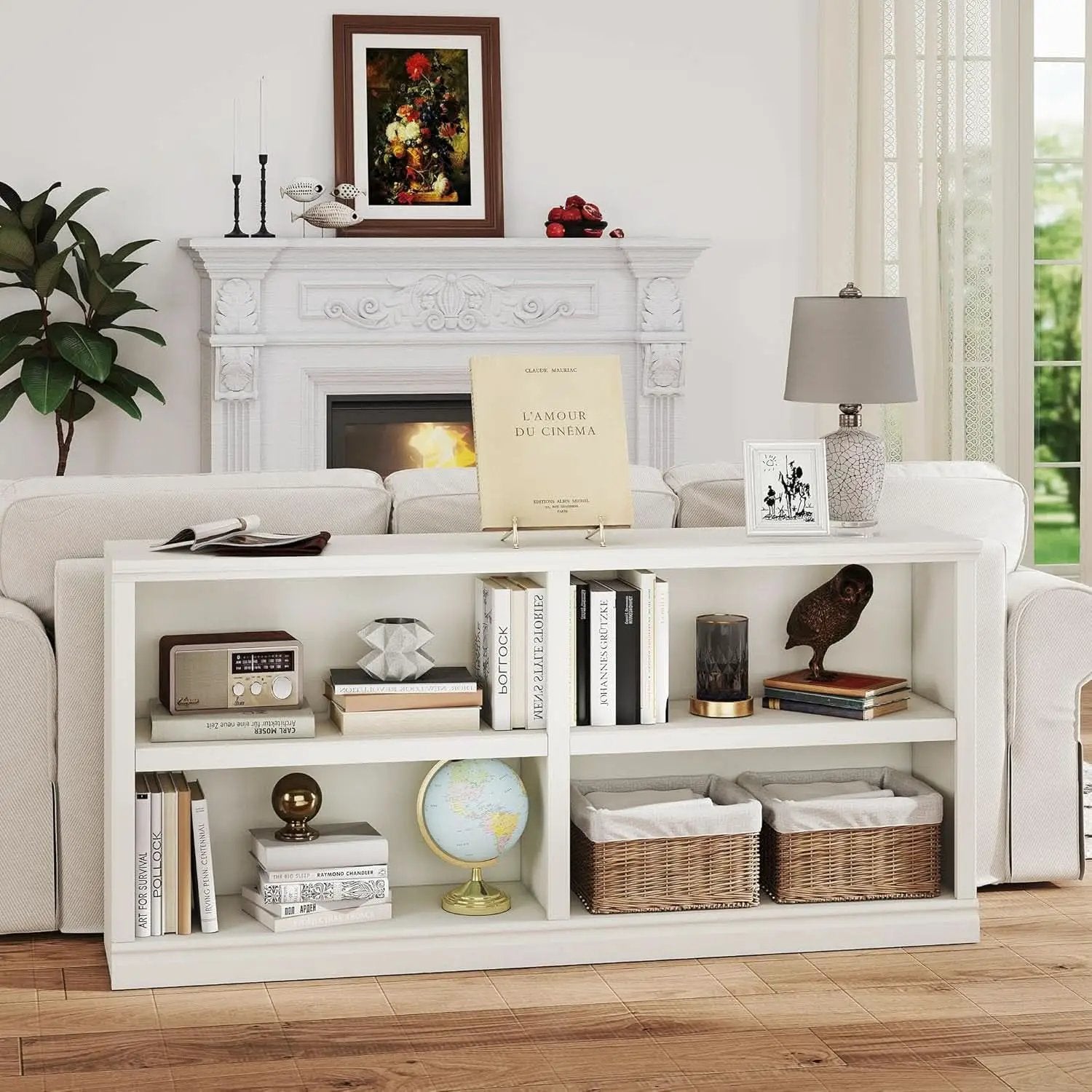 White Double Wide Bookshelf 64 Inch 2 Tier Storage Unit from PriceLows™