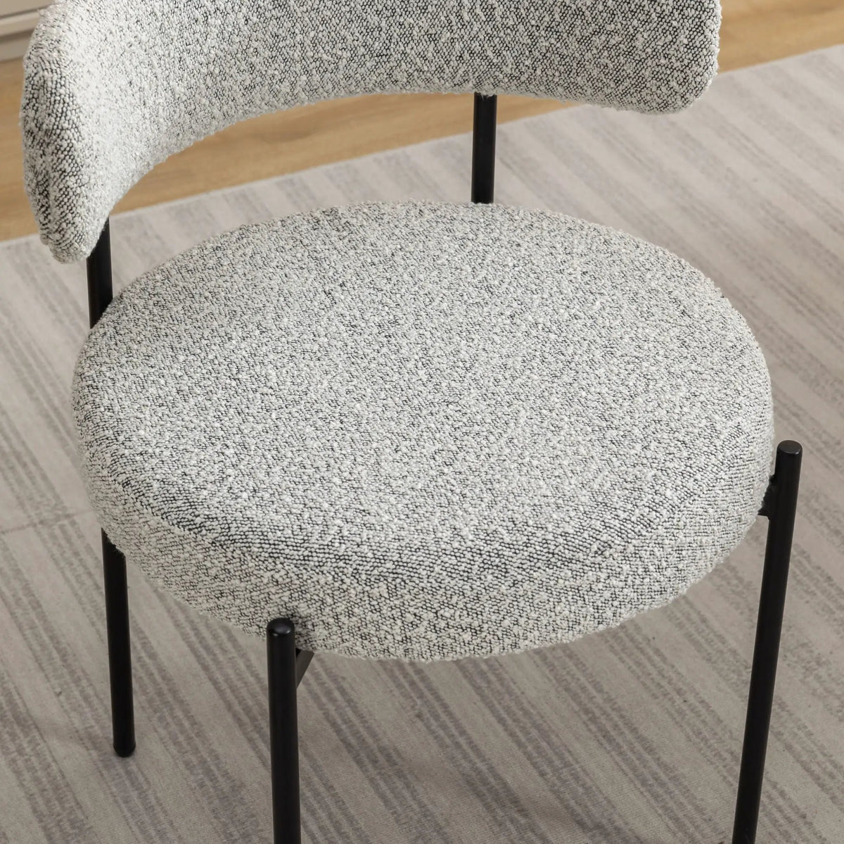 Burbank Round Boucle Dining Chairs | Set Of 2 | Black And White | Curved Design