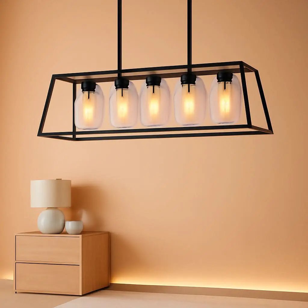 Black Farmhouse Linear Chandelier 4 Light For Dining Room from PriceLows™