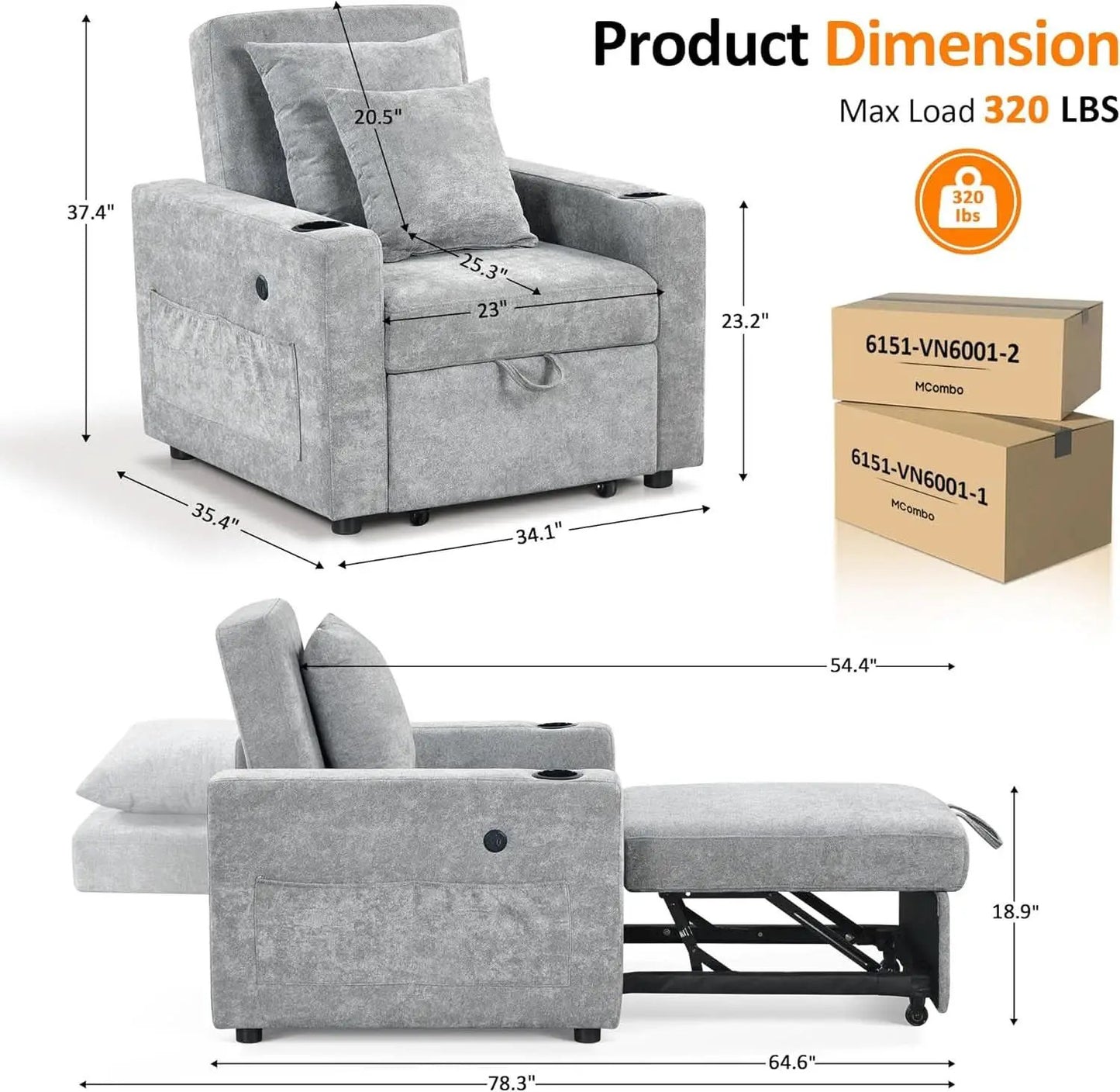 Convertible Sleeper Chair Bed With Linen Upholstery from PriceLows™
