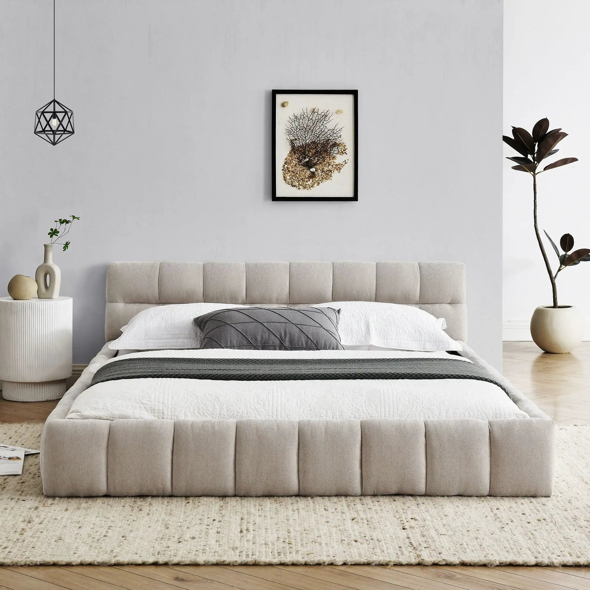 Modern Platform Storage Bed Frame | Thick Fabric Upholstery | Soft Headboard | Solid Construction