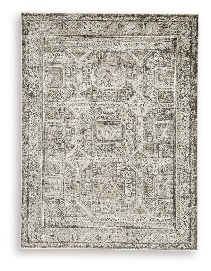Junley Area Rug | 94 x 120 Inch | Aztec-Inspired Design | Neutral Tones