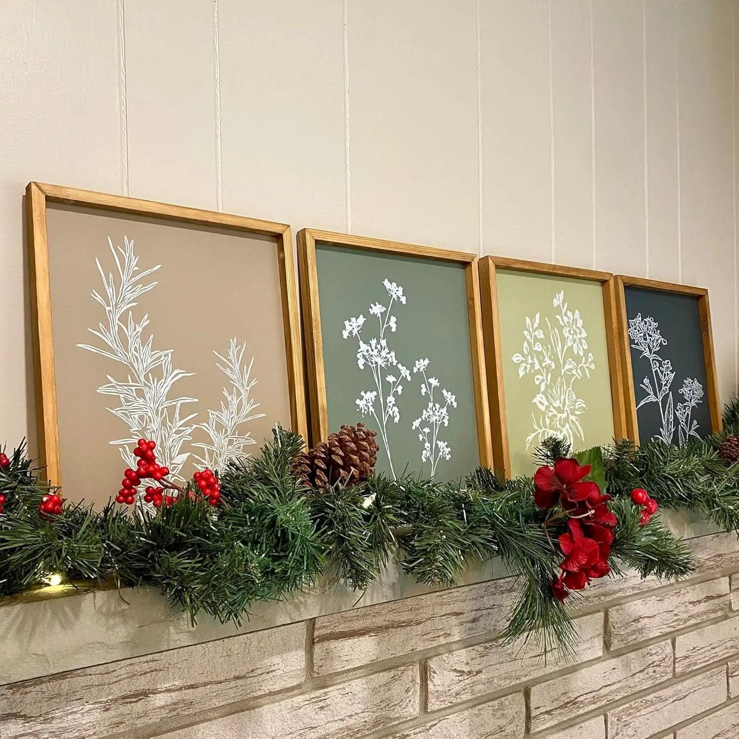 Framed Botanical Wall Art Set Of 4 With Walnut 10x10 Frames from PriceLows™