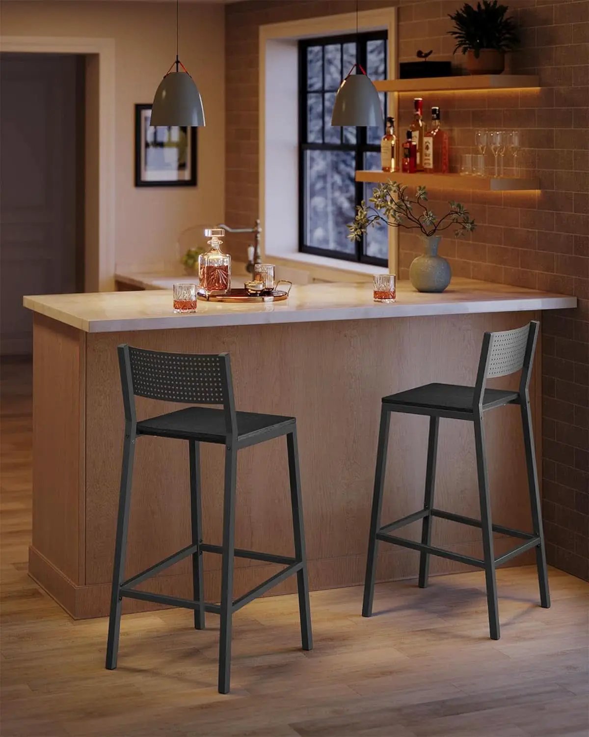 Industrial Charcoal Gray Bar Stools Set Of 2 for Kitchen from PriceLows™