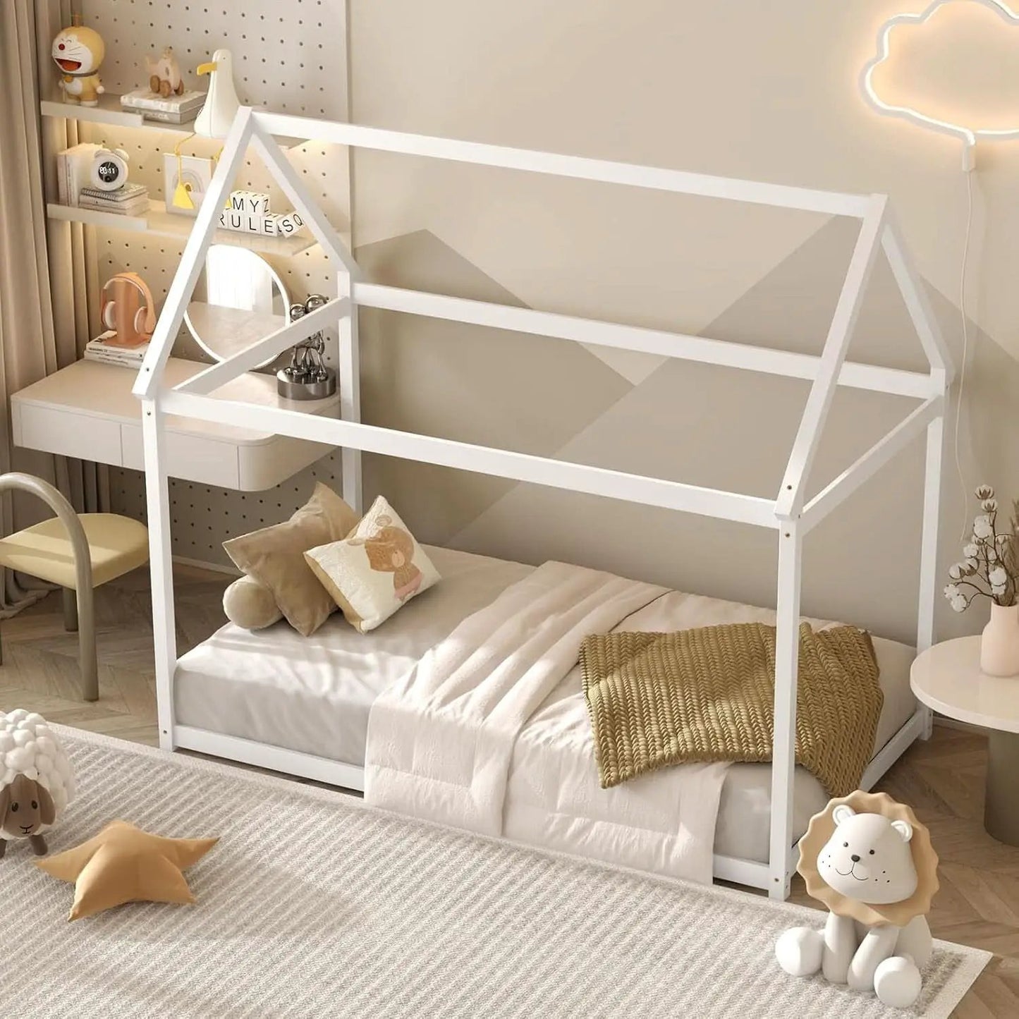 Twin House Bed Frame With Roof Canopy Montessori For Kids from PriceLows™