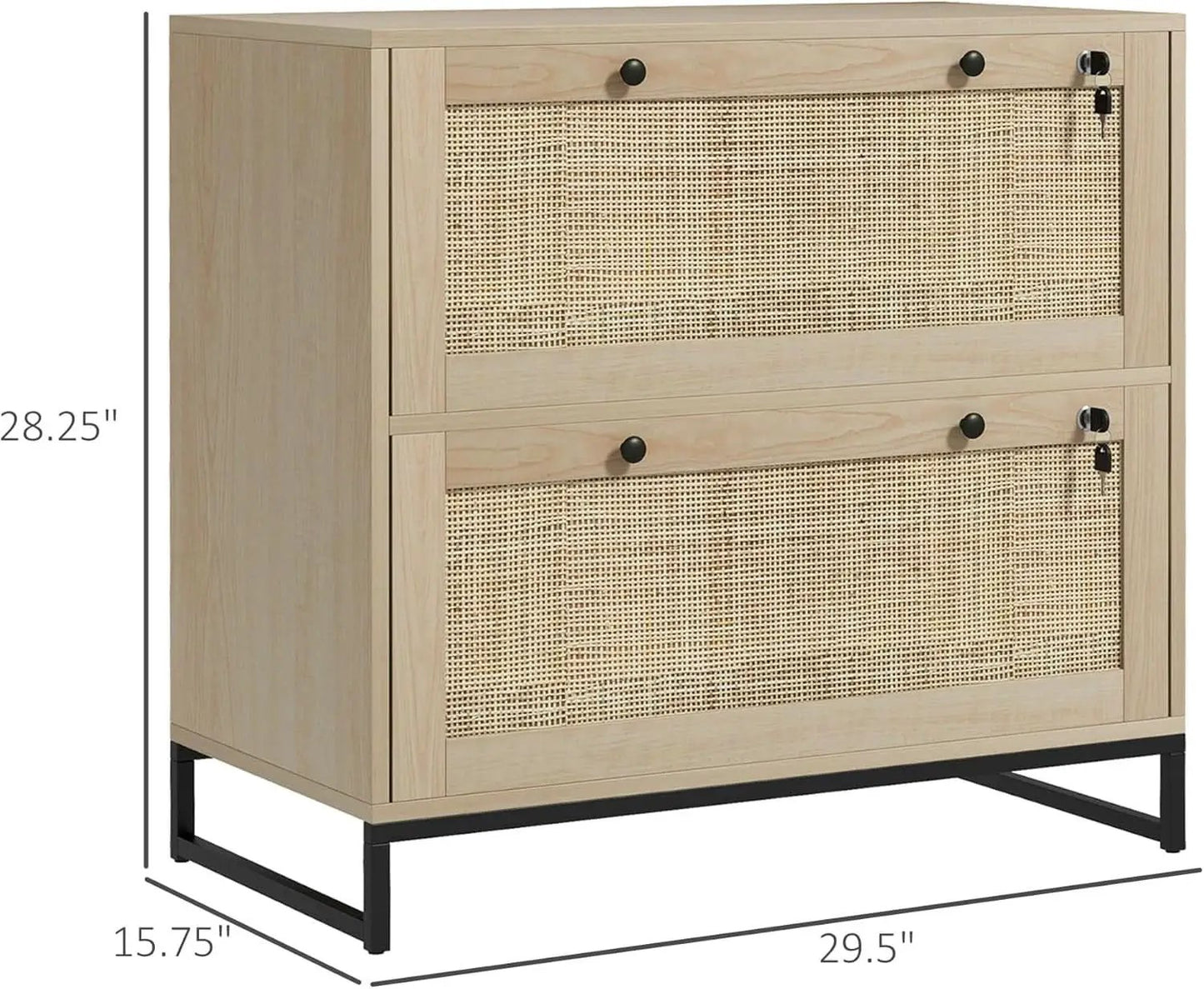 Two Drawer Rattan File Cabinet With Lock, Printer Stand And Adjustable Bars For Letter A4 Legal Files Natural Finish from PriceLows™